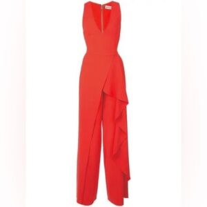 Alice & Olivia Red Asymmetrical Ruffled Sheath Jumpsuit